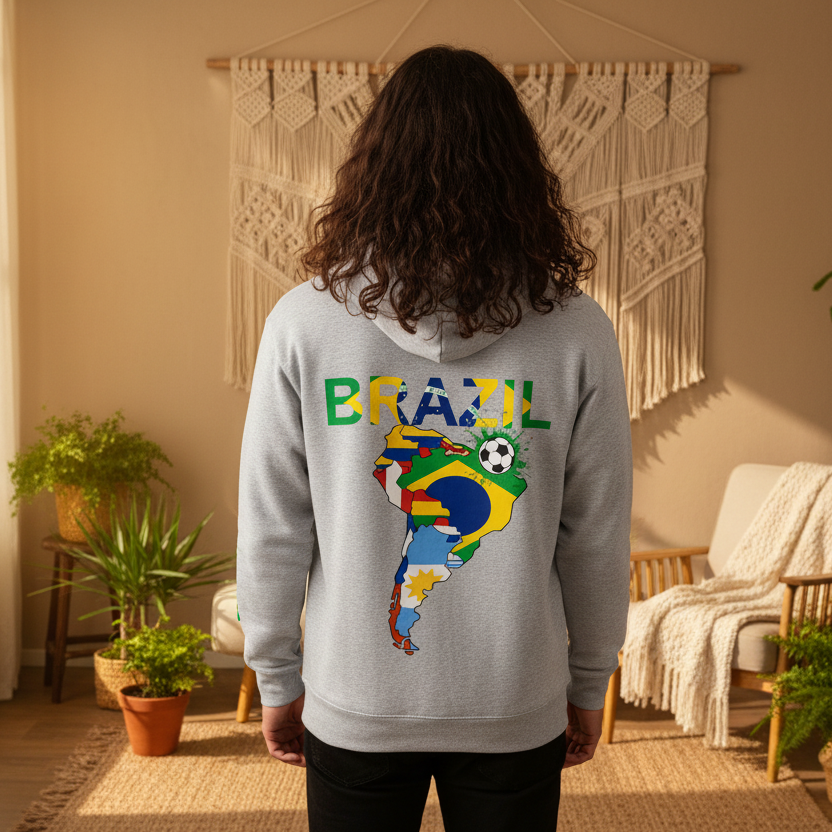Brazil Flag Themed Graphic Unisex  Oversize Fleeced Hoodie