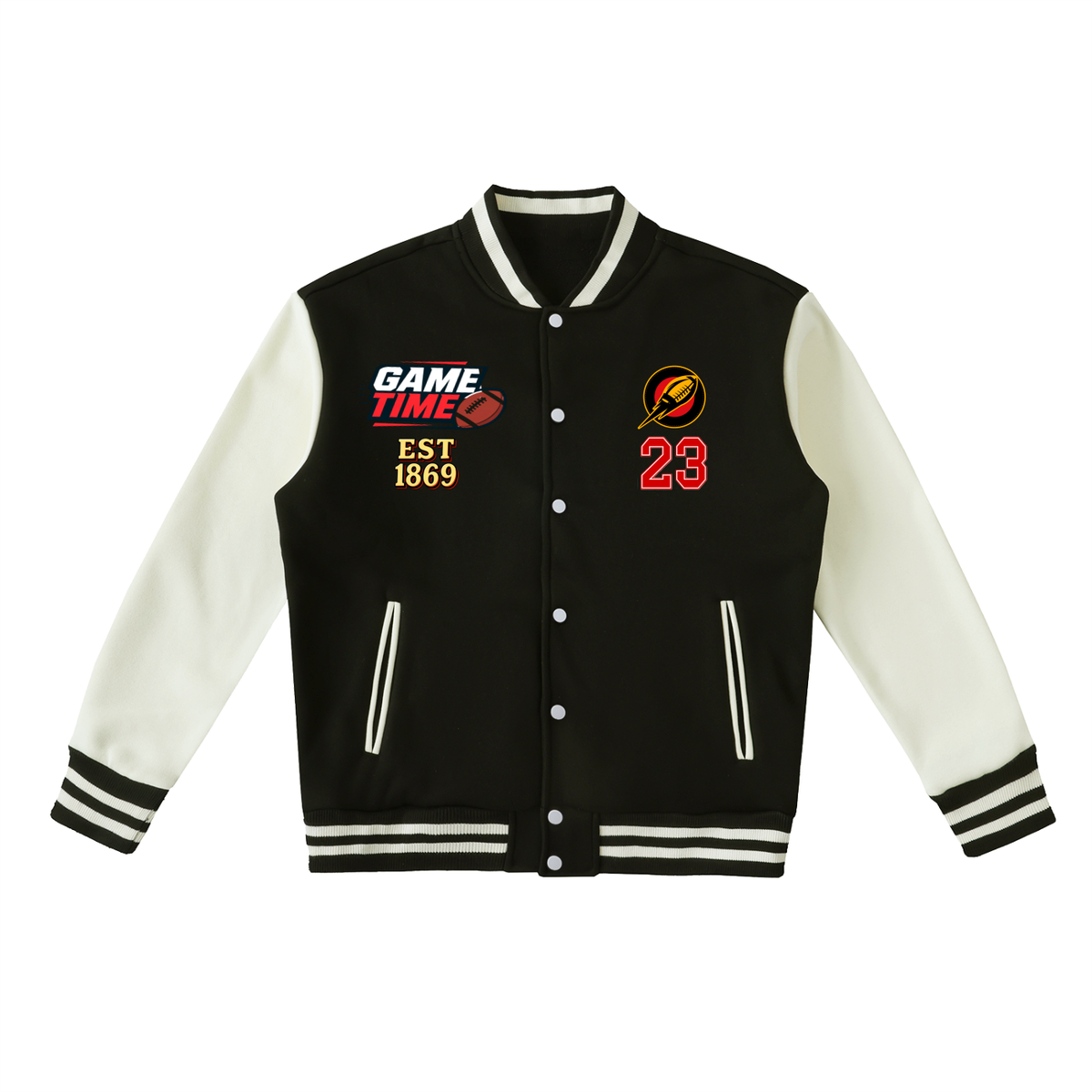 Football Fan Graphic Unisex Two-Tone Fleeced Varsity Jacket