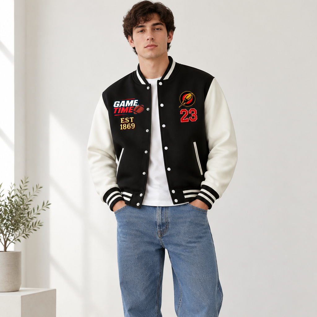 Football Fan Graphic Unisex Two-Tone Fleeced Varsity Jacket