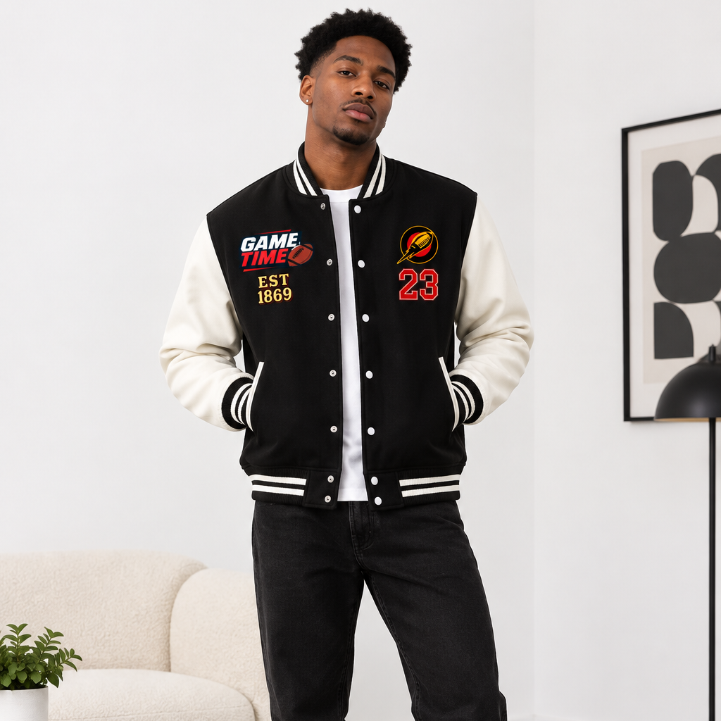 Football Fan Graphic Unisex Two-Tone Fleeced Varsity Jacket