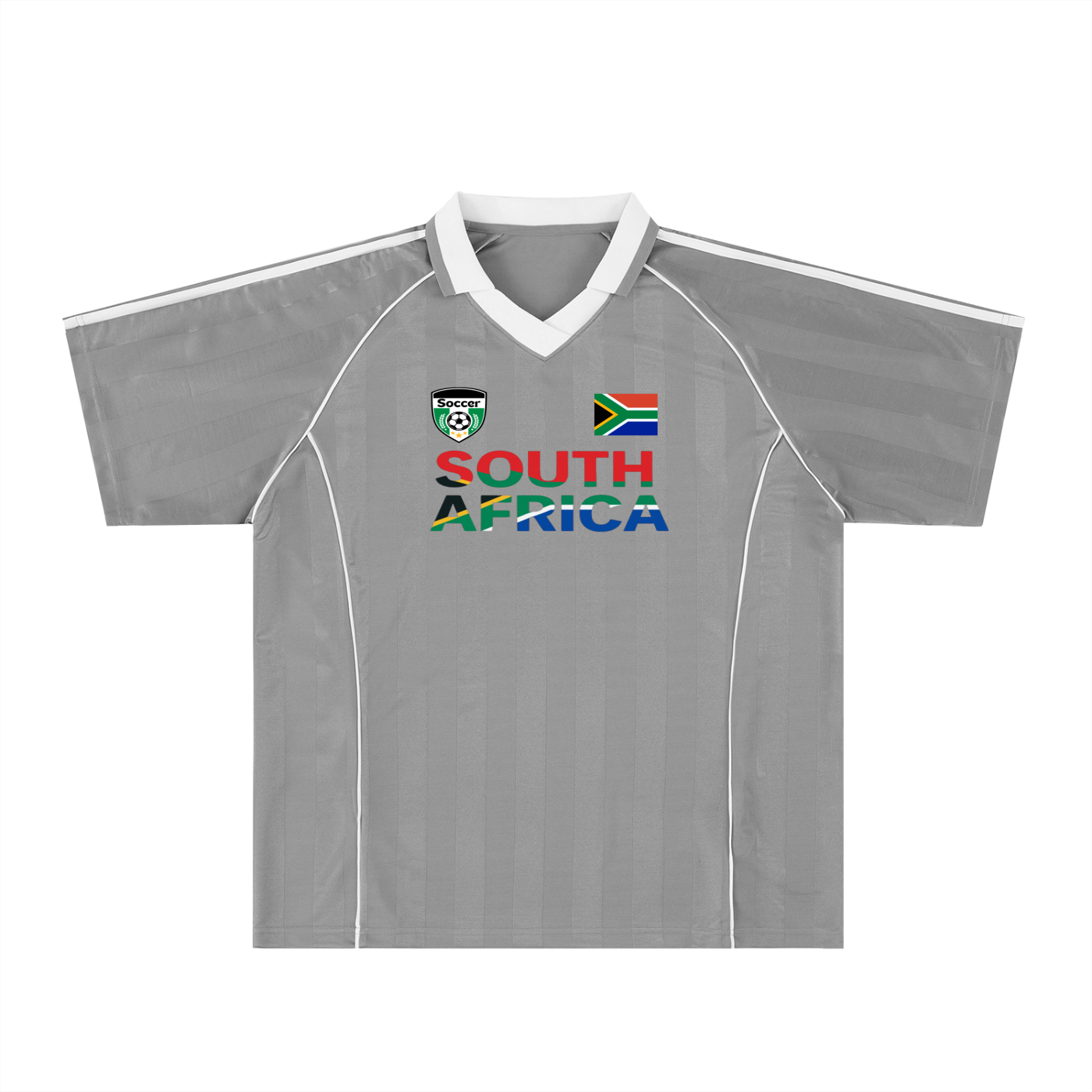 South African Flag Themed Graphic  Stripe Collared Soccer Jersey