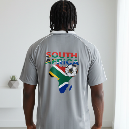 South African Flag Themed Graphic  Stripe Collared Soccer Jersey