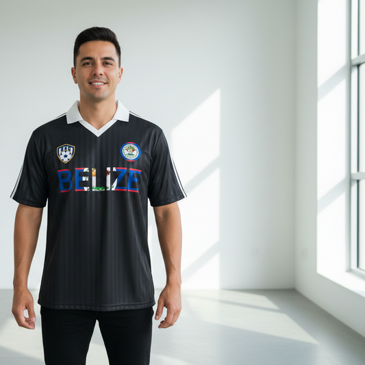 Belize Flag Themed Graphic Contrast Collar Striped Soccer Unisex Jersey