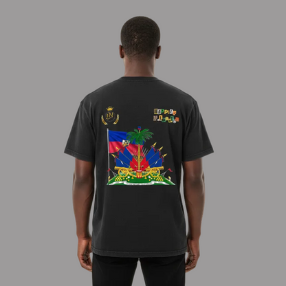 Haiti Flag Themed Vintage Wash Cotton Graphic Unisex T-Shirt