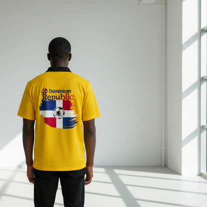 Dominican Republic Flag Themed Contrast Collar Striped Soccer Jersey