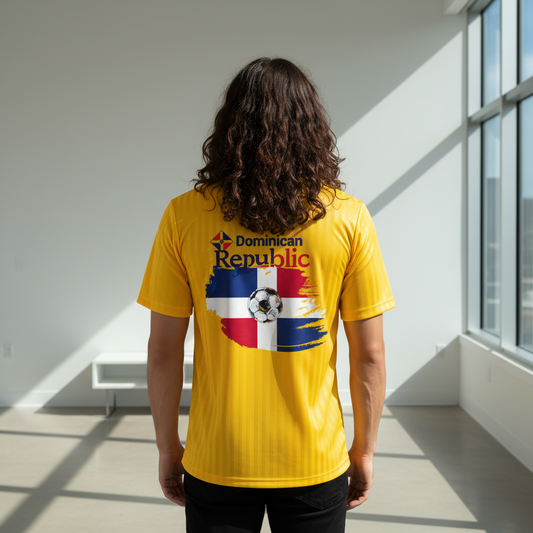 Dominican Republic Flag Themed Contrast Collar Striped Soccer Jersey