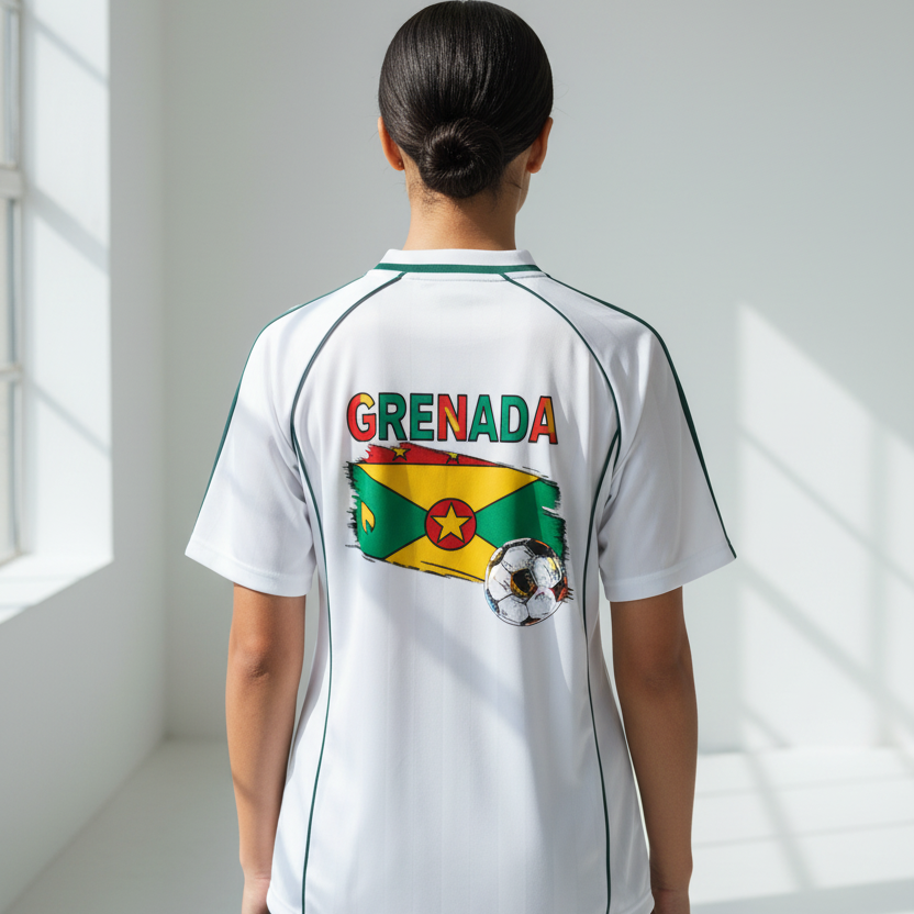 Grenada Flag Themed Graphic Stripe Collared Soccer Jersey