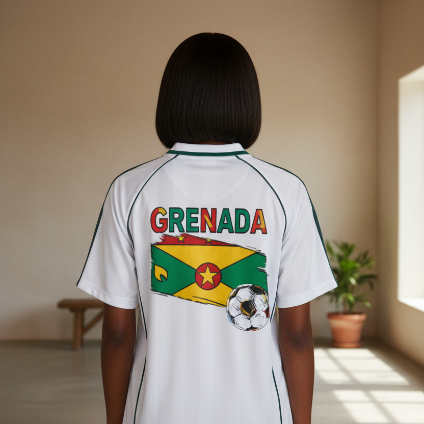 Grenada Flag Themed Graphic Stripe Collared Soccer Jersey