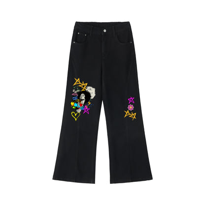 Afro Music & Graffiti Art Graphic Women's Flared Leg Jeans