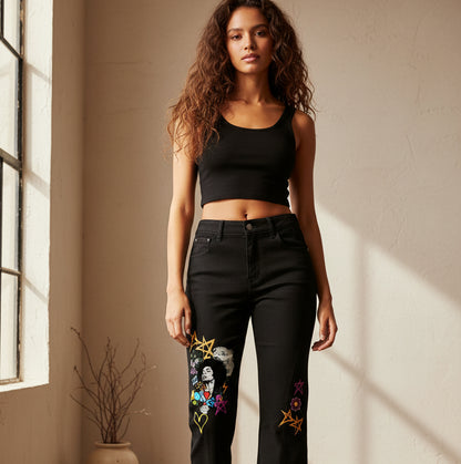 Afro Music & Graffiti Art Graphic Women's Flared Leg Jeans