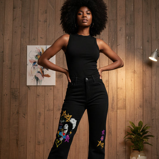 Afro Music & Graffiti Art Graphic Women's Flared Leg Jeans