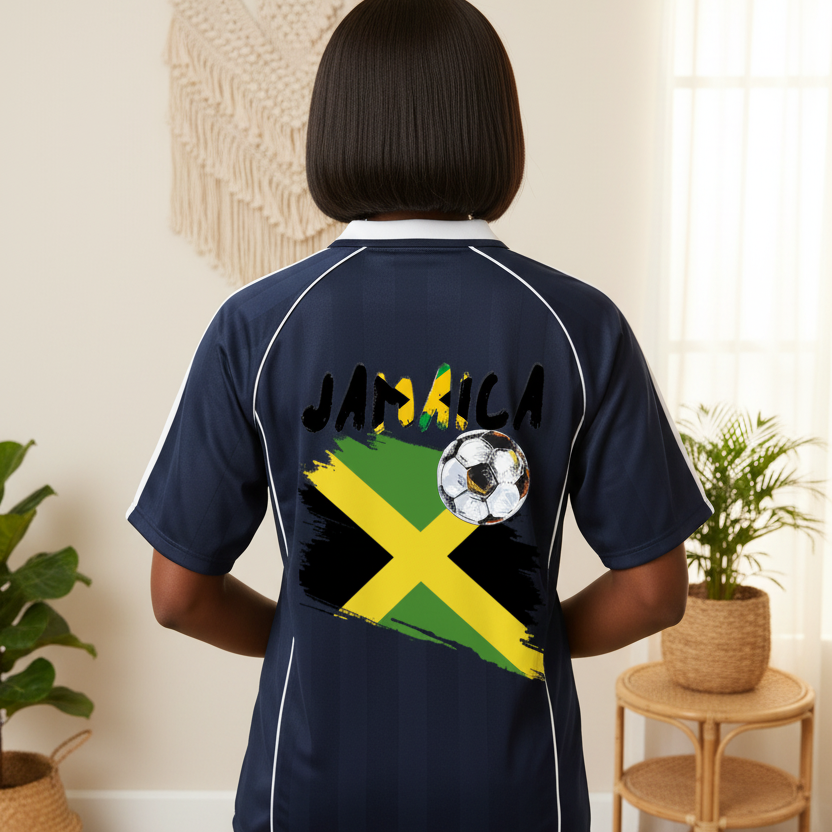 Jamaica Flag Themed Unisex Stripe Collared Soccer Jersey
