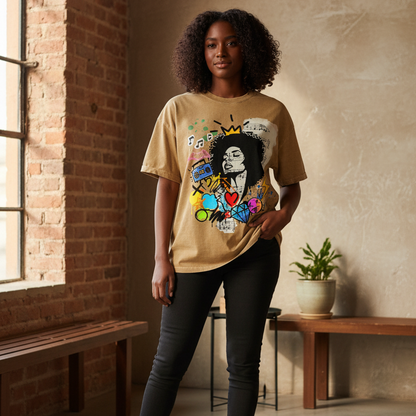 Graffiti Black Musician Art Unisex Snow Washed Oversized Cotton T-Shirt