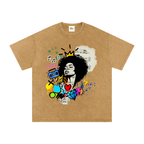 Graffiti Black Musician Art Unisex Snow Washed Oversized Cotton T-Shirt
