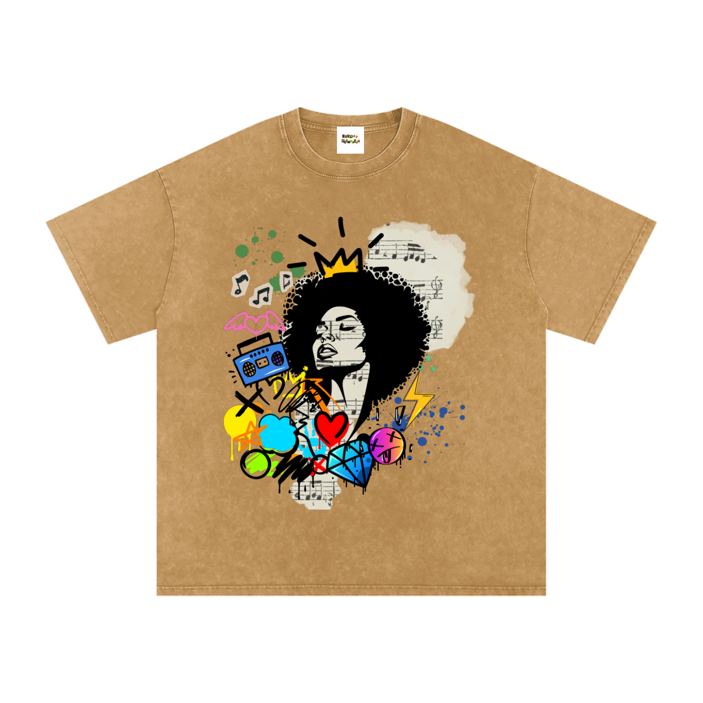 Graffiti Black Musician Art Unisex Snow Washed Oversized Cotton T-Shirt