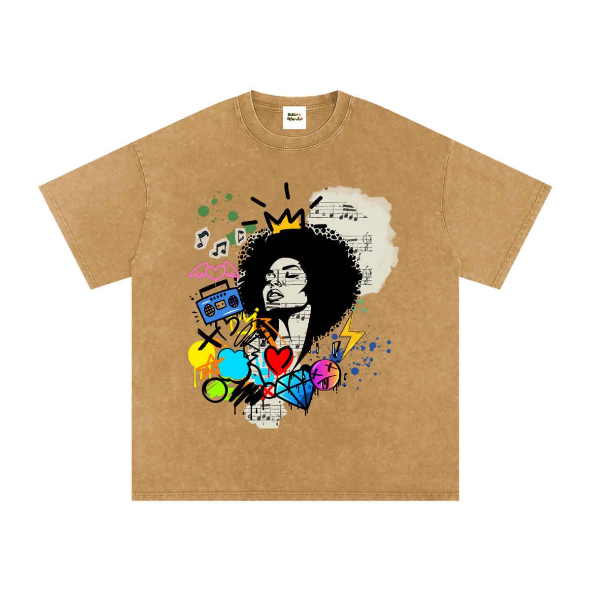 Graffiti Black Musician Art Unisex Snow Washed Oversized Cotton T-Shirt