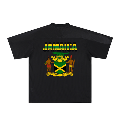 Jamaican Flag Themed Graphic Mesh V-Neck Soccer Jersey
