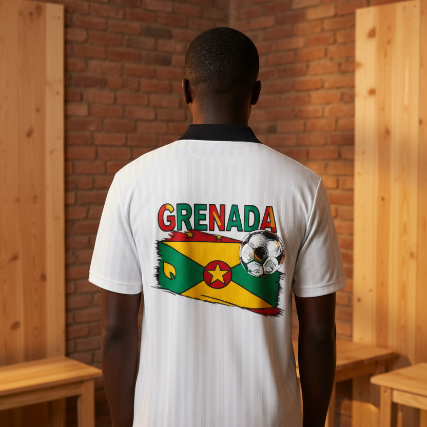 Grenada Flag Themed Graphic Collar Striped Soccer Jersey