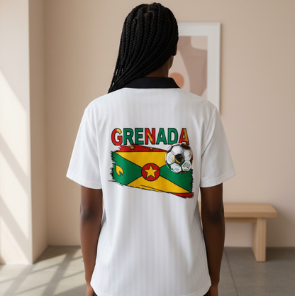 Grenada Flag Themed Graphic Collar Striped Soccer Jersey