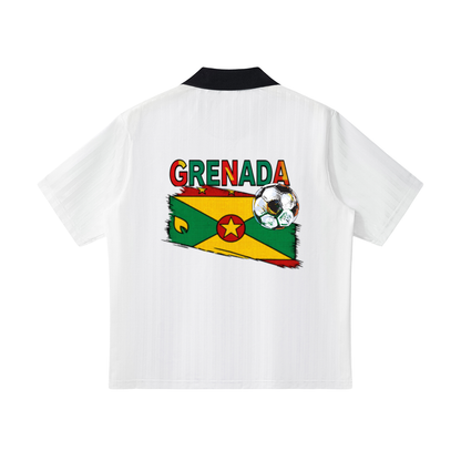 Grenada Flag Themed Graphic Collar Striped Soccer Jersey