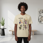 Unisex Afro Music Cartoon Graphic T-shirt, Vintage Wash Drop Shoulder Tee ODMPOD