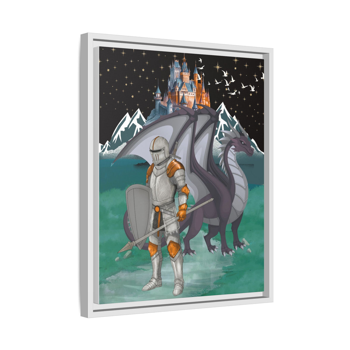 Knight and Dragon Fantasy Art, Framed Matte Canvas Printify