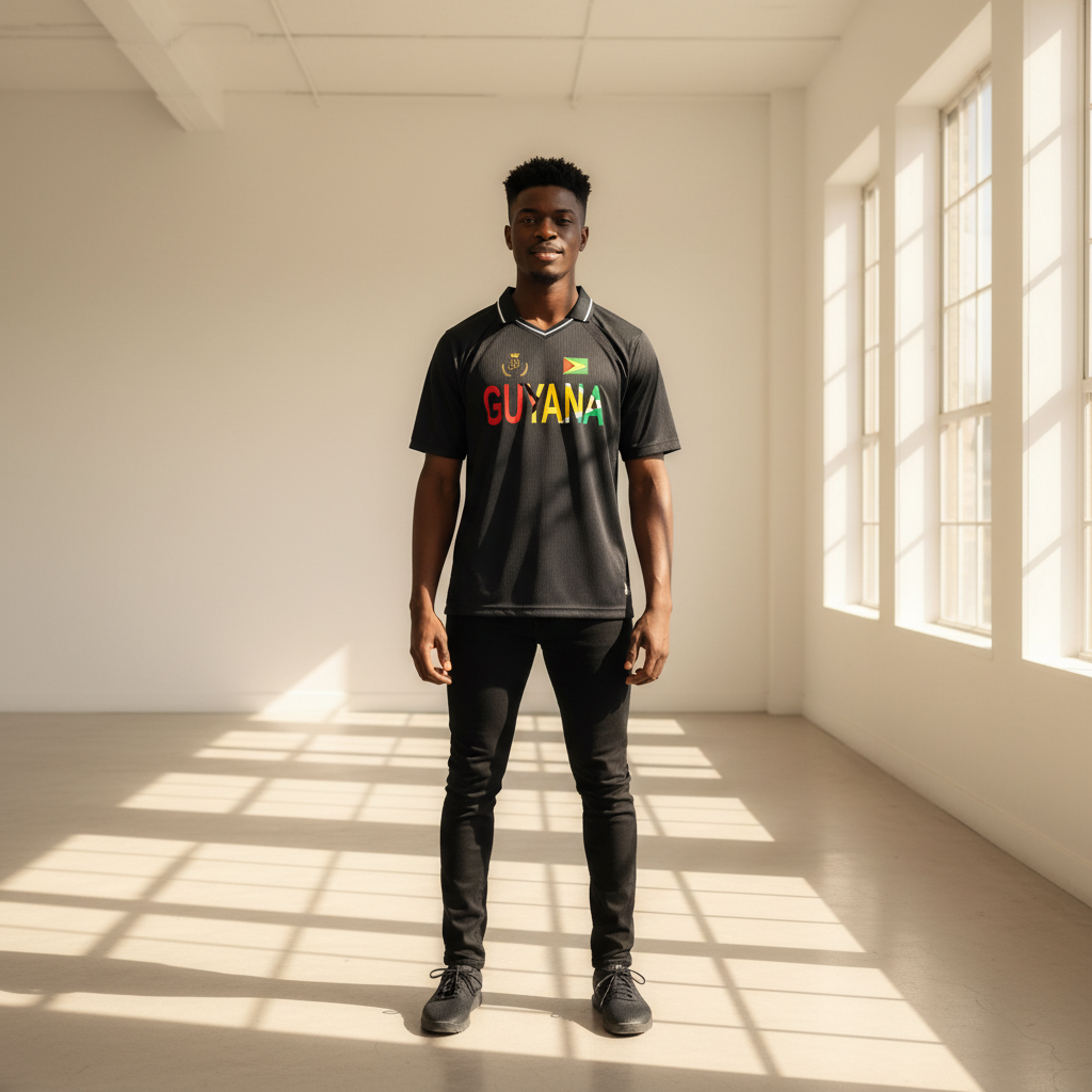Guyana Flag Themed Unisex Graphic Striped V-Neck Soccer Jersey