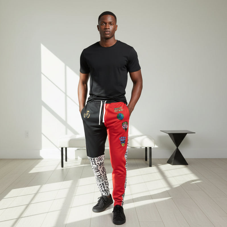 Handcrafted Afro Music Cartoon Art Athletic Joggers, Unisex Sweatpants, African Dance Jogging Pants