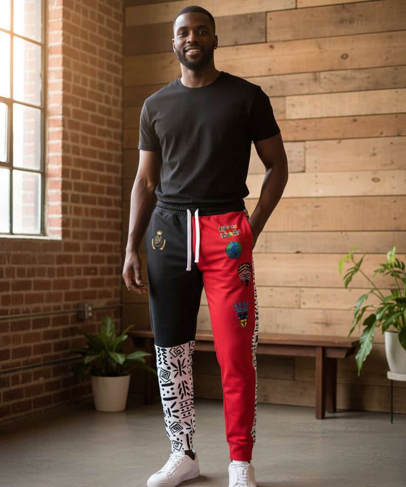 Handcrafted Afro Music Cartoon Art Athletic Joggers, African Dance Art  Print Jogging Pants Printify