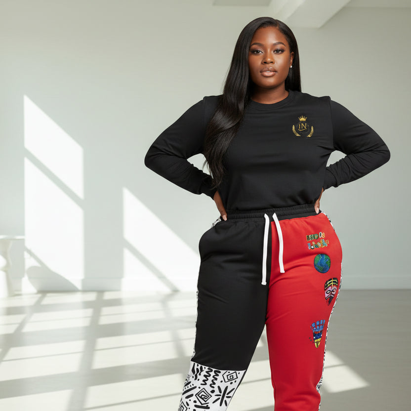 Handcrafted Afro Music Cartoon Art Athletic Joggers, Unisex Sweatpants, African Dance Jogging Pants