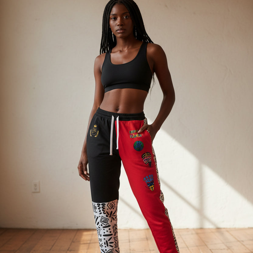 Handcrafted Afro Music Cartoon Art Athletic Joggers, African Dance Art  Print Jogging Pants Printify