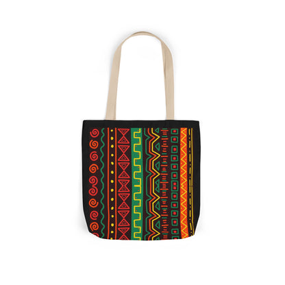 Afrocentric Pattern Canvas Tote — Colorful Tribal Stripe Beach & Market Bag