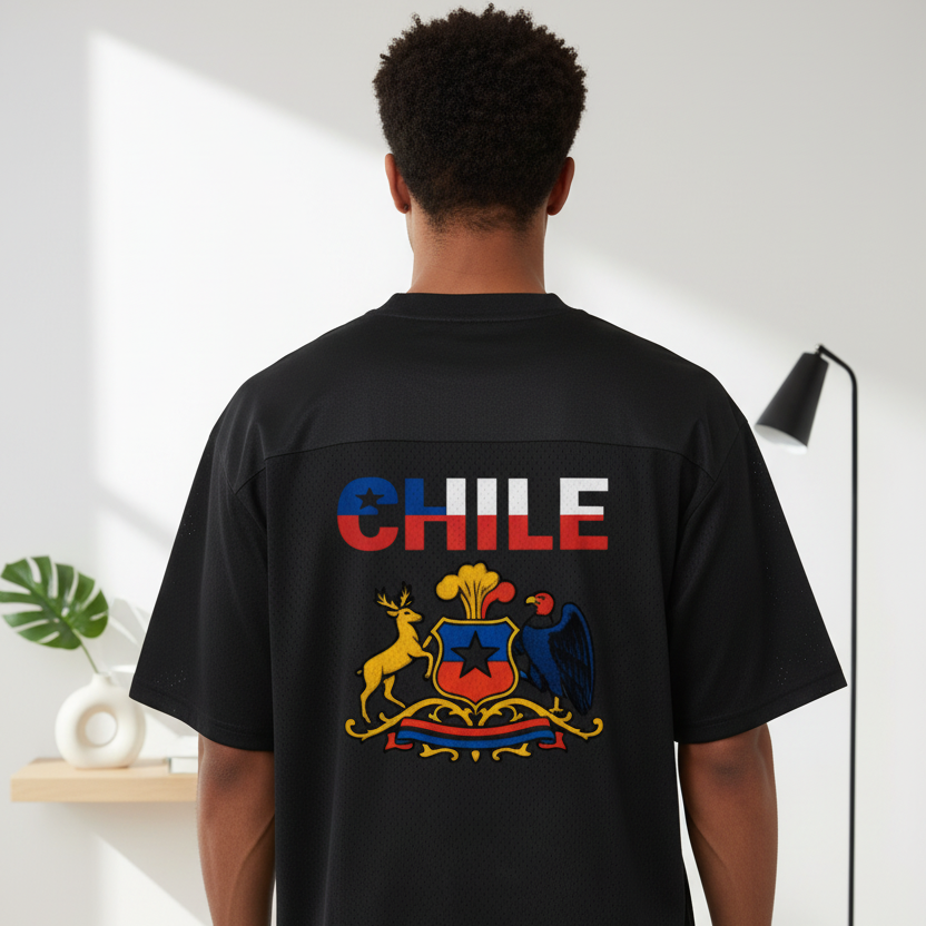Chile Flag Themed Graphic Mesh V-Neck Soccer Jersey