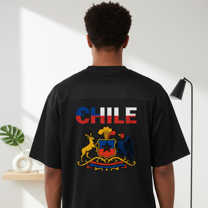 Chile Flag Themed Graphic Mesh V-Neck Soccer Jersey