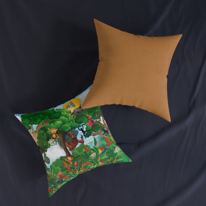 Vibrant Jungle Animal Square Pillow - Perfect for Kids' Rooms & Playspaces