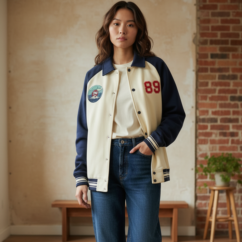 Asian and Tiger Themed Graphic Contrast Raglan Sleeve Baseball  Unisex Jacket