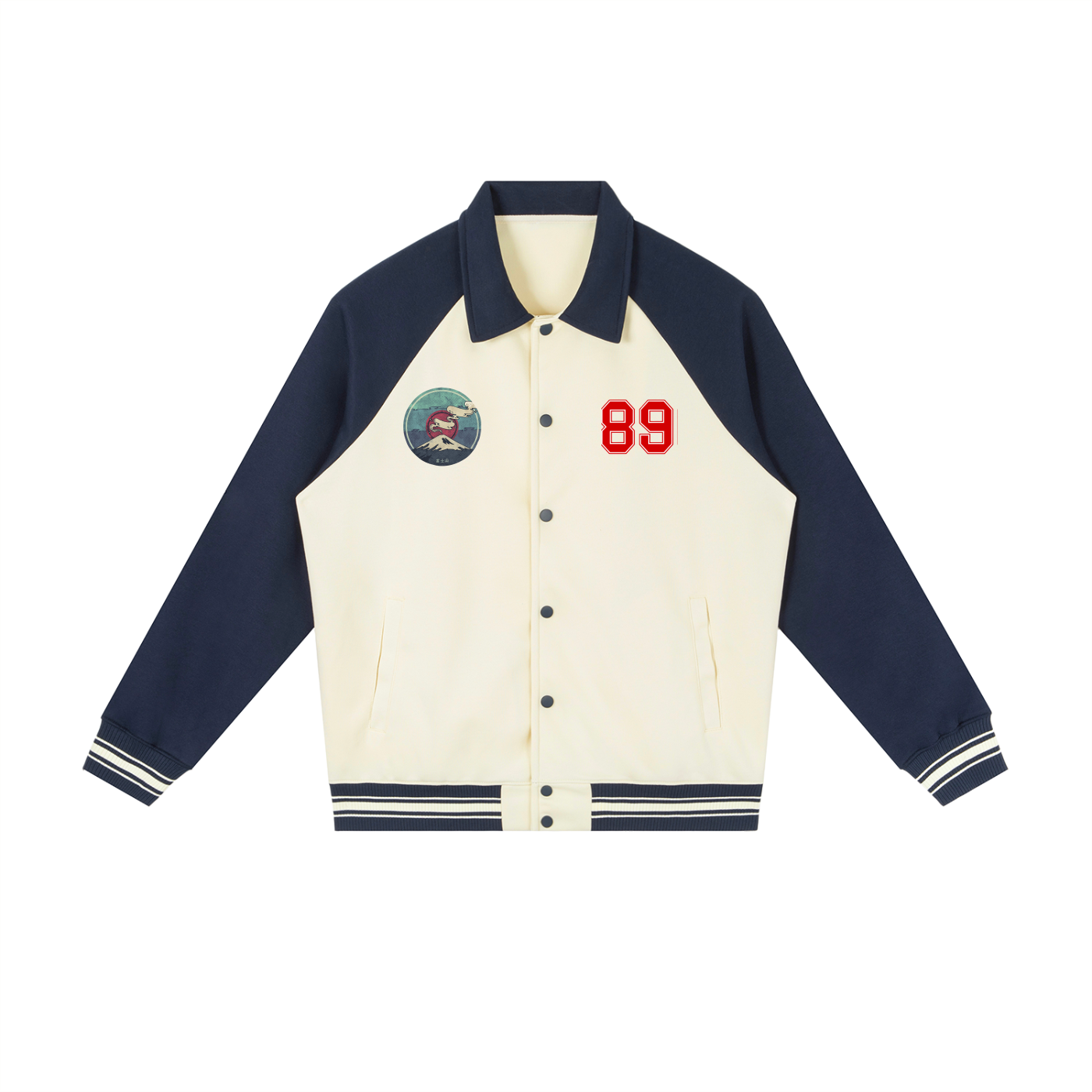 Asian and Tiger Themed Graphic Contrast Raglan Sleeve Baseball  Unisex Jacket
