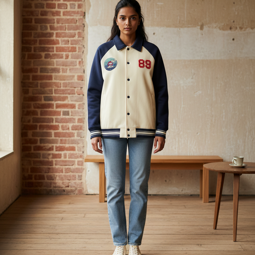 Asian and Tiger Themed Graphic Contrast Raglan Sleeve Baseball  Unisex Jacket