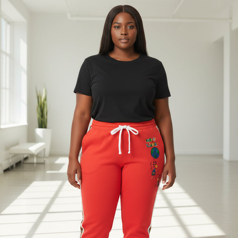 Handcrafted Afro Music Cartoon Art Athletic Joggers, Unisex Sweatpants, African Dance Jogging Pants