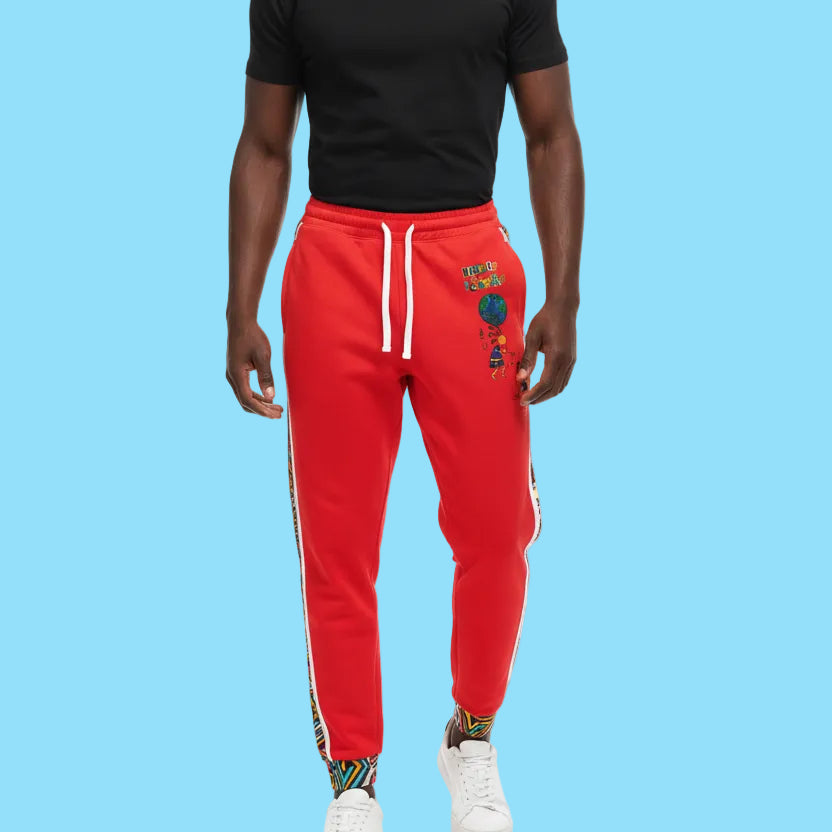Handcrafted Afro Music Cartoon Art Athletic Joggers, Unisex Sweatpants, African Dance Jogging Pants