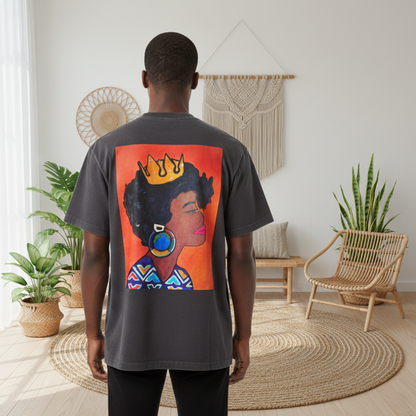 Crowned Black Woman Art Graphic Vintage Wash Drop Shoulder T-shirt