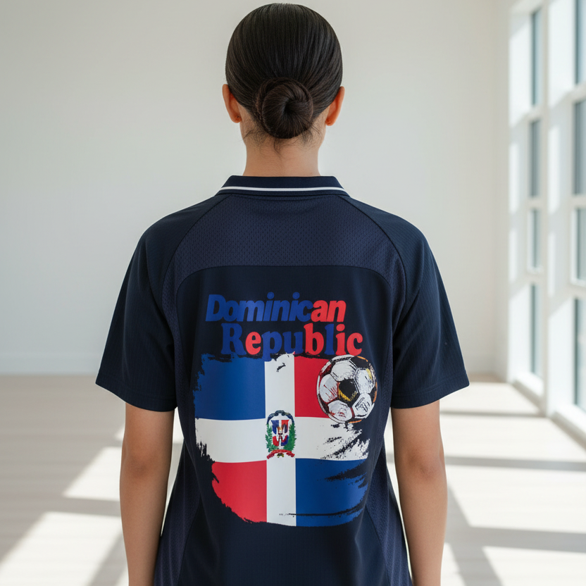 Dominican Republic Flag Themed Graphic Striped V-Neck Soccer Unisex Jersey