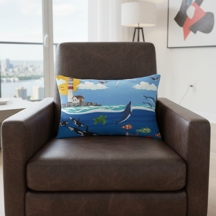 Ocean Adventure Lumbar Pillow - Nautical Marine Decor for Home Printify