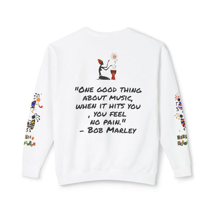 Hand-Drawn Afro Music Graphic Sweatshirt - Unisex Lightweight Crewneck, Music Lover Gift