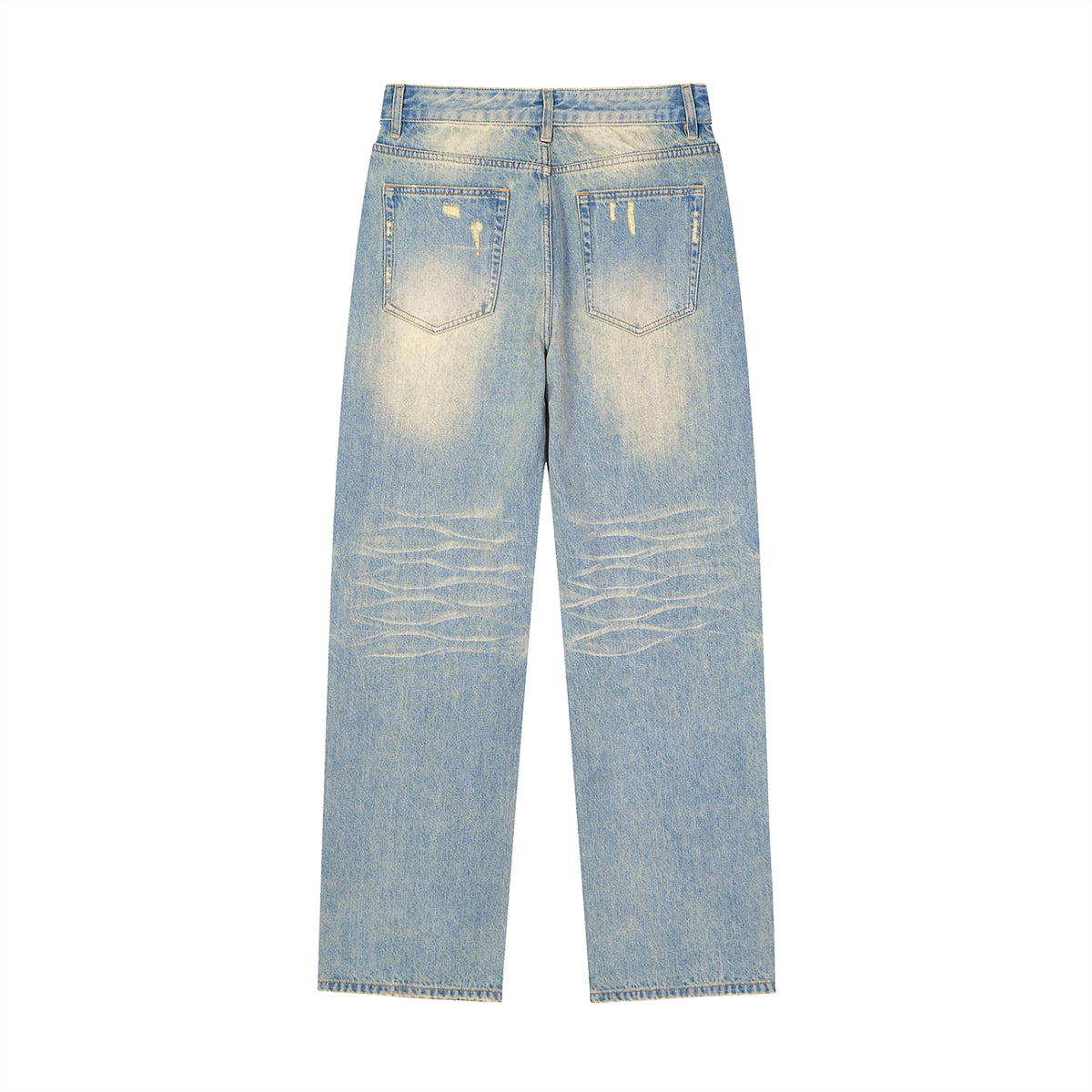 Unisex 1990s-Themed  Graphic Denim Jeans,  Sun-faded Finish and Raw-edge Hems