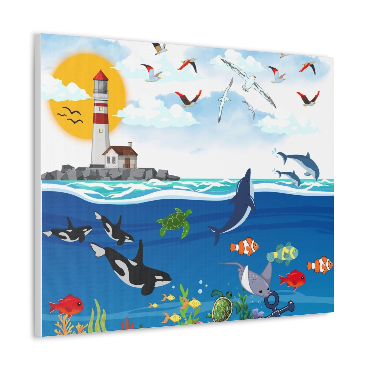 Ocean Symphony Canvas Gallery Wraps, Aquatic Wall Art, Orca Dolphin Decor