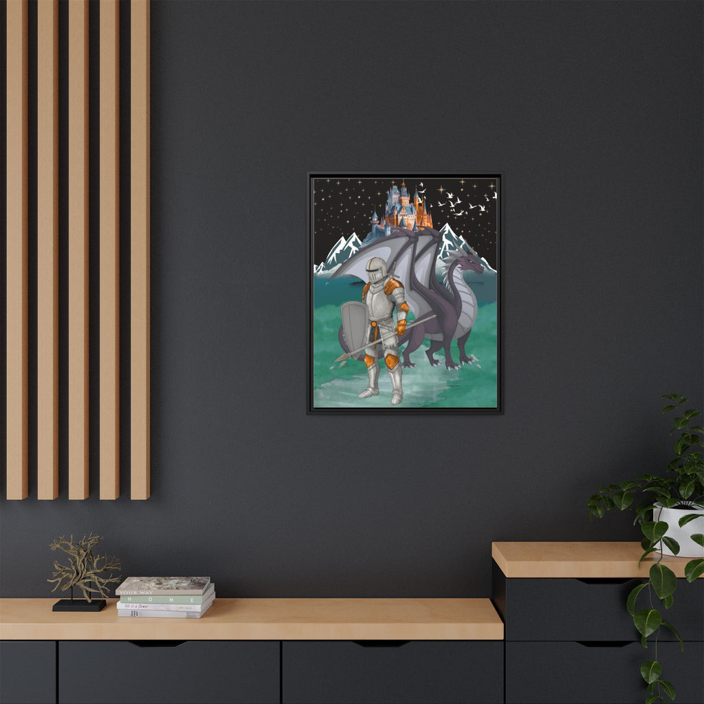 Knight and Dragon Fantasy Art, Framed Matte Canvas Printify