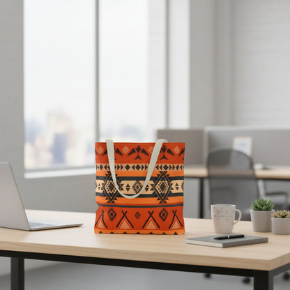 Southwestern Aztec Pattern Tote Bag — Orange Tribal All-Over Print