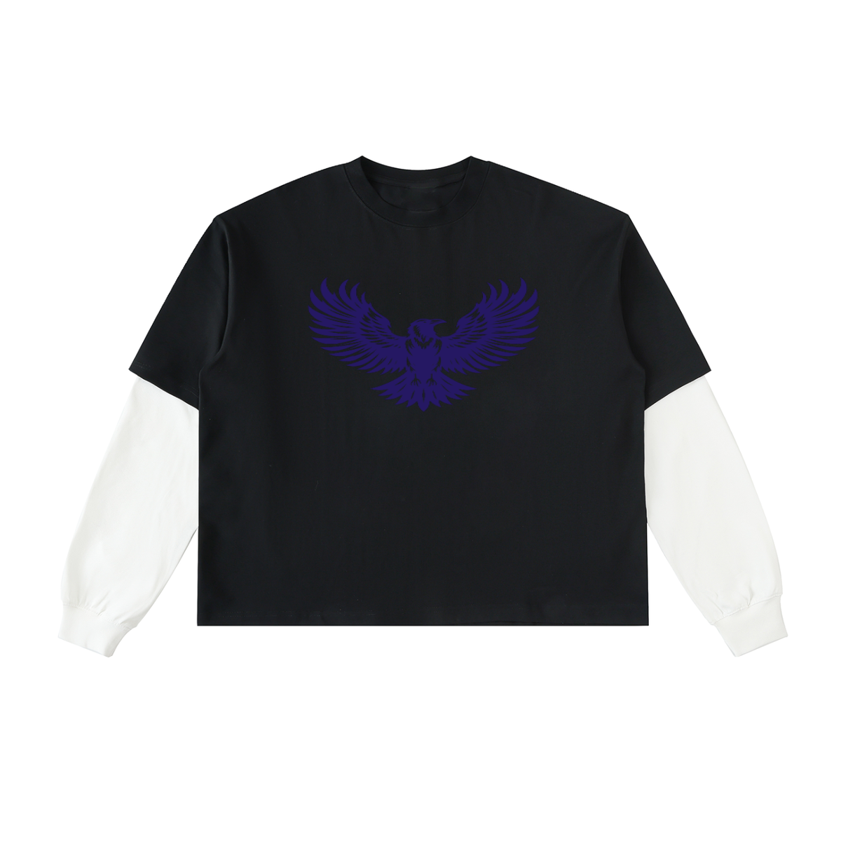 Quoth The Raven Layered Contrast Sleeve Cotton Unisex T-Shirt