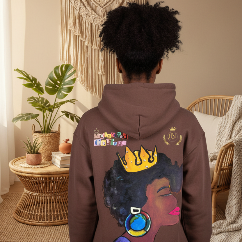 Crowned Black Woman Art Graphic Unisex Oversize Fleeced Hoodie